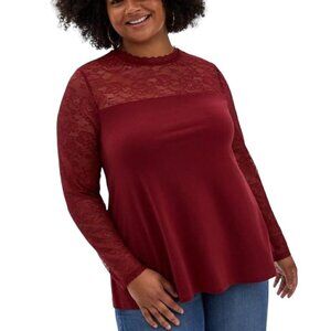 TORRID Red Studio Crepe Lace Mock Neck Top - Size 5X